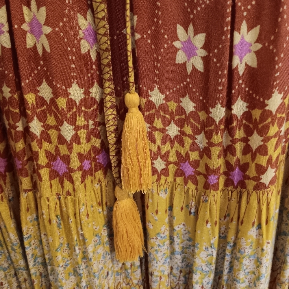 Free People Floral Rare Feelings Maxi Dress Orange & Fuchsia Boho Print Gauze - Picture 8 of 13